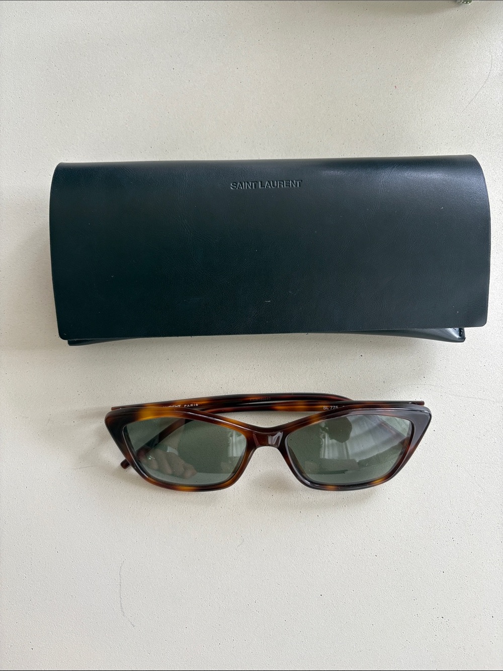 Saint Laurent Tortoiseshell Cat Eye Sunglasses with Green Lenses